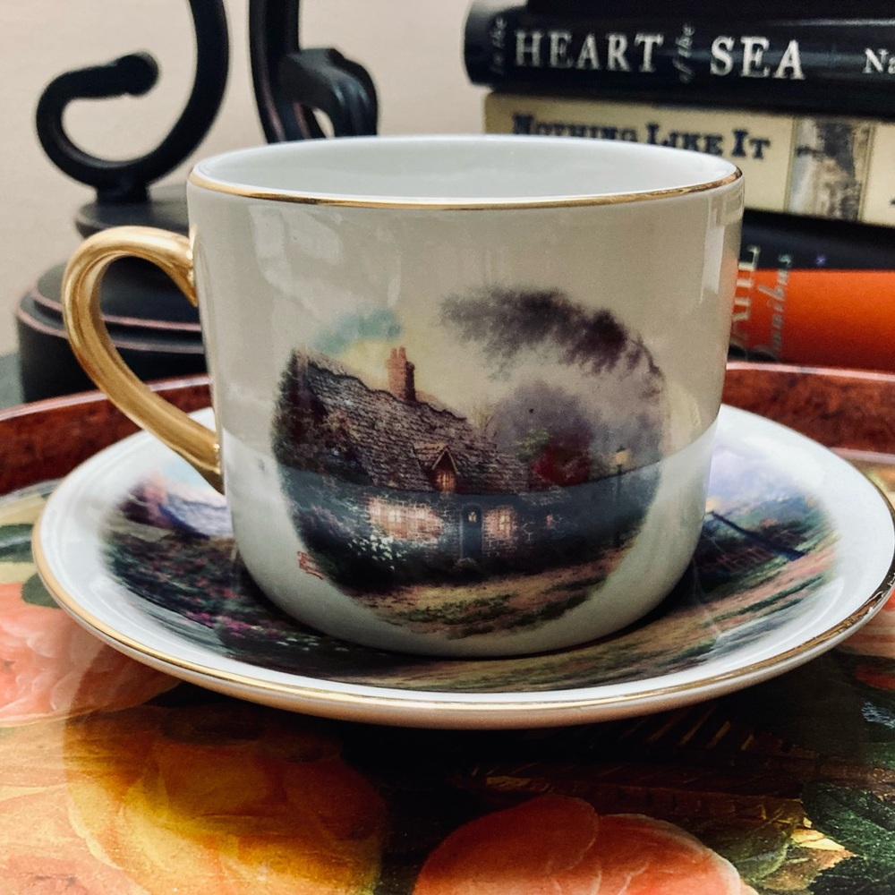 Vintage Thomas Kinkade Moonlight Cottage Cup and Saucer